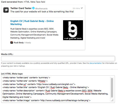 Testing code directly in the twitter cards preview tool